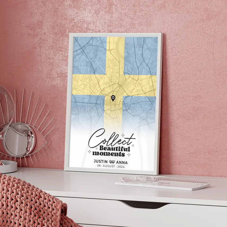 Personalisiertes Stadtkartenposter für Paare aus Schweden Urlaub Erinnerungen