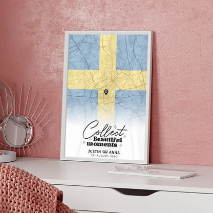 Personalisiertes Stadtkartenposter für Paare aus Schweden Urlaub Erinnerungen