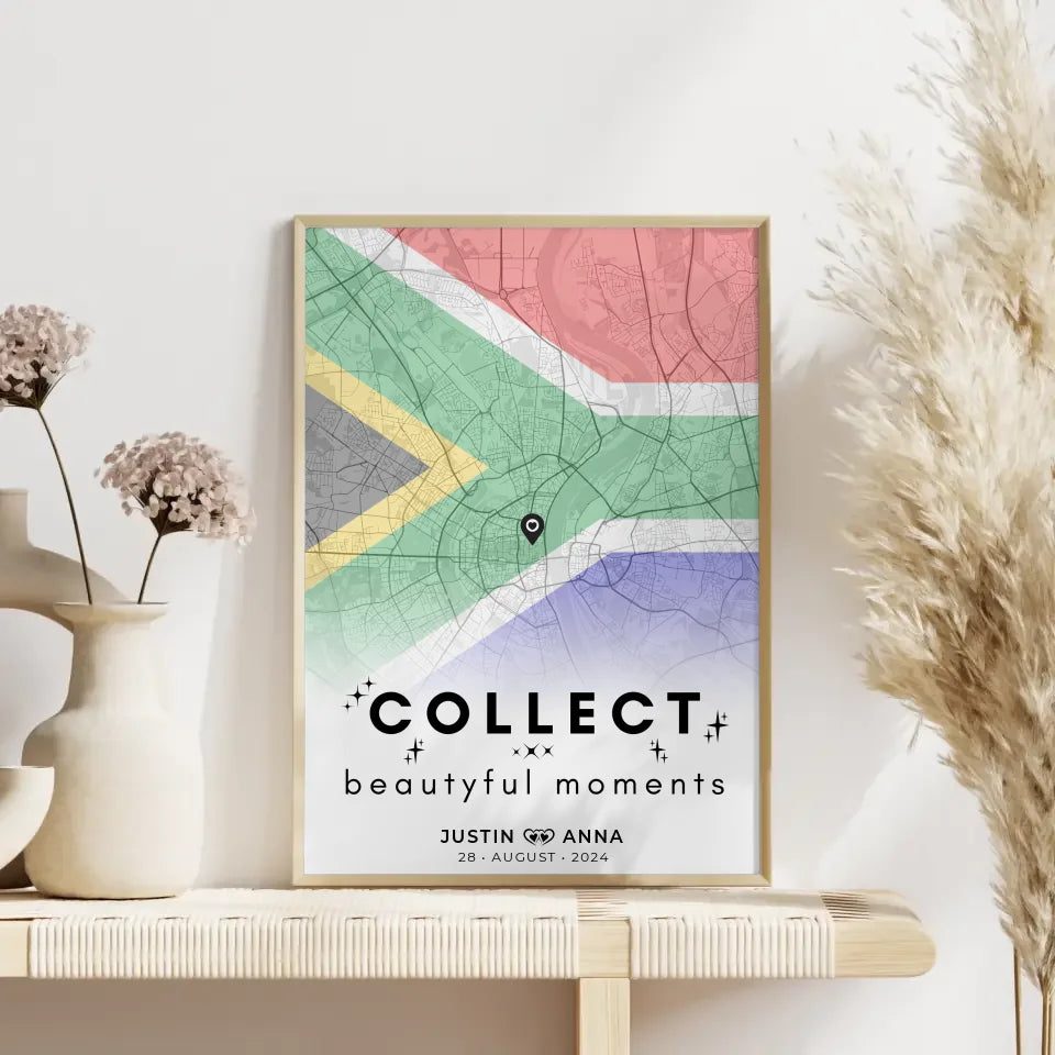 Stadtkartenposter für Paare aus Südafrika Collect Beautiful Moments