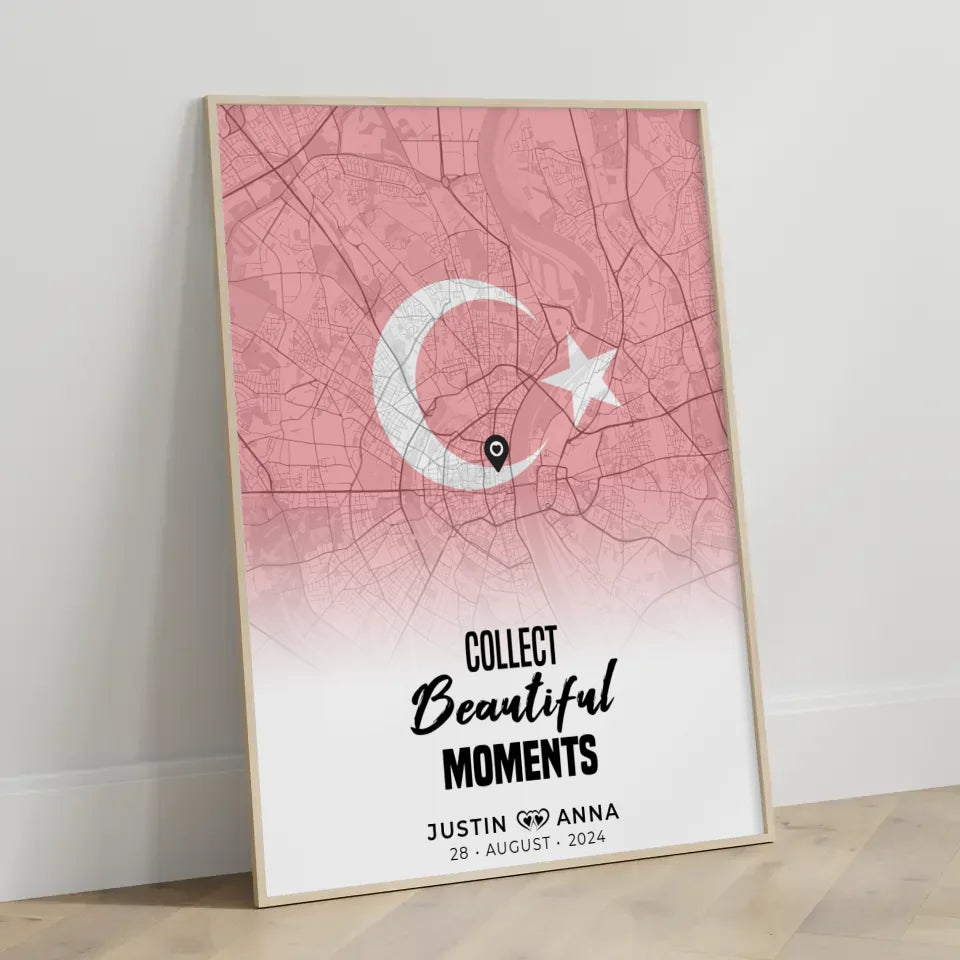 Personalisiertes Stadtkartenposter für Paare aus dem Urlaub Türkei