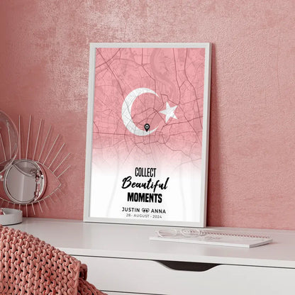 Personalisiertes Stadtkartenposter für Paare aus dem Urlaub Türkei