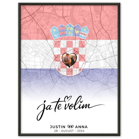 Personalisiertes Foto Poster Paare Stadtkarte Kroatien Ja Te Volim