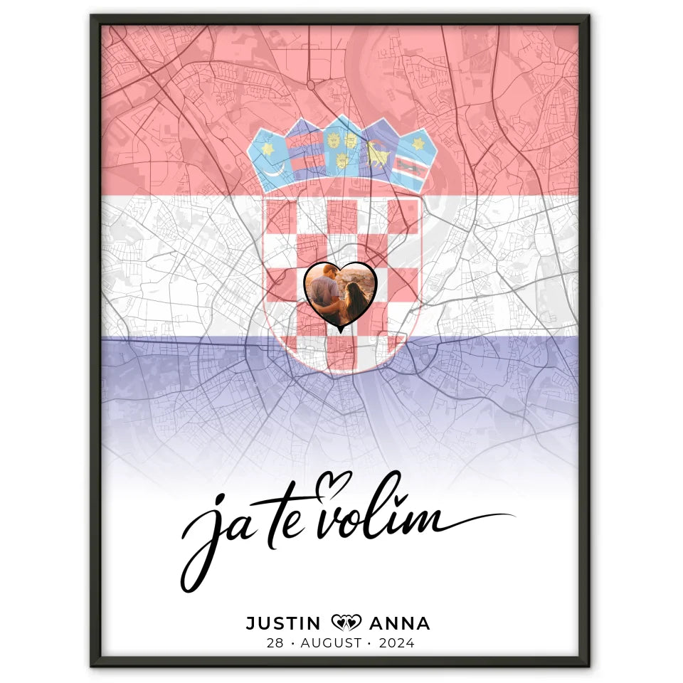 Personalisiertes Foto Poster Paare Stadtkarte Kroatien Ja Te Volim