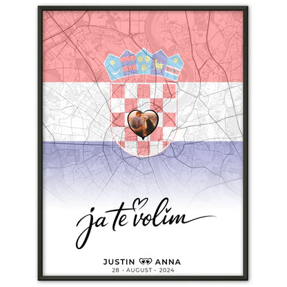 Personalisiertes Foto Poster Paare Stadtkarte Kroatien Ja Te Volim