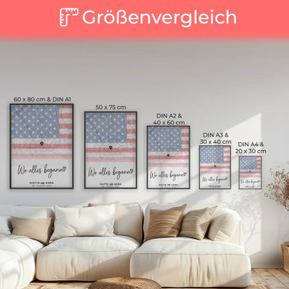 Personalisiertes Stadtkartenposter für Paare Urlaub USA Wo Alles Begann