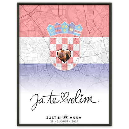 Personalisiertes Fotoposter Paare Stadtkarte Kroatien Ja Te Volim