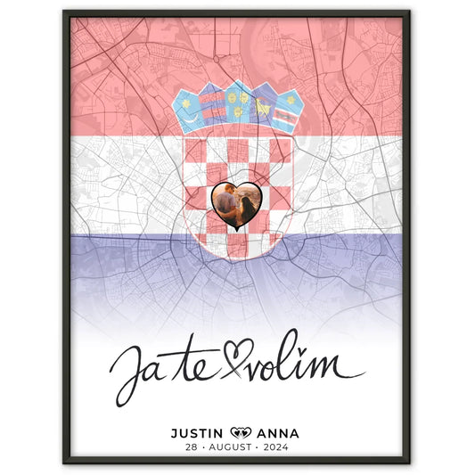 Personalisiertes Fotoposter Paare Stadtkarte Kroatien Ja Te Volim