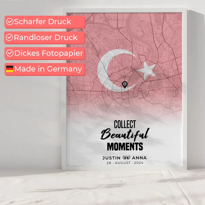 Personalisiertes Stadtkartenposter für Paare aus dem Urlaub Türkei