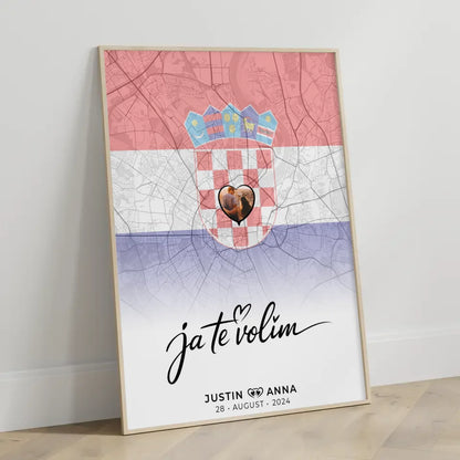 Personalisiertes Foto Poster Paare Stadtkarte Kroatien Ja Te Volim