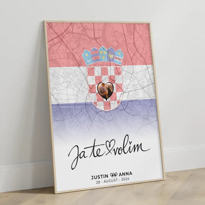 Personalisiertes Fotoposter Paare Stadtkarte Kroatien Ja Te Volim