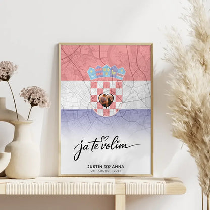 Personalisiertes Foto Poster Paare Stadtkarte Kroatien Ja Te Volim
