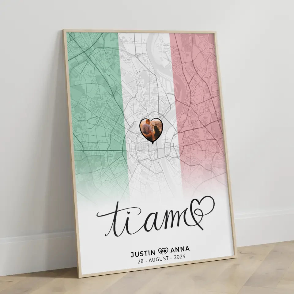 Personalisiertes Fotoposter Paare Stadtkarte Italien Ti Amo Urlaub