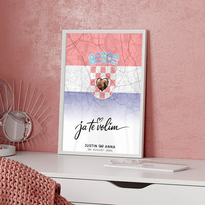 Personalisiertes Foto Poster Paare Stadtkarte Kroatien Ja Te Volim