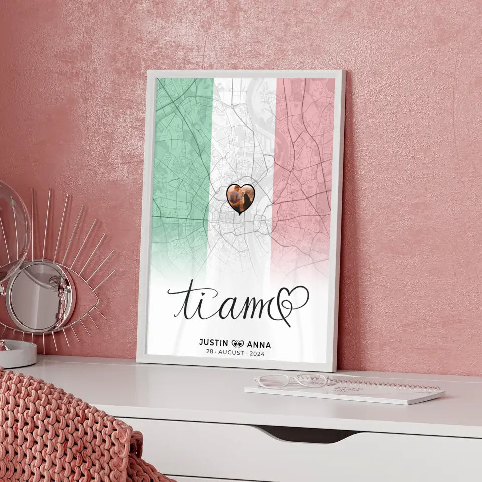 Personalisiertes Fotoposter Paare Stadtkarte Italien Ti Amo Urlaub