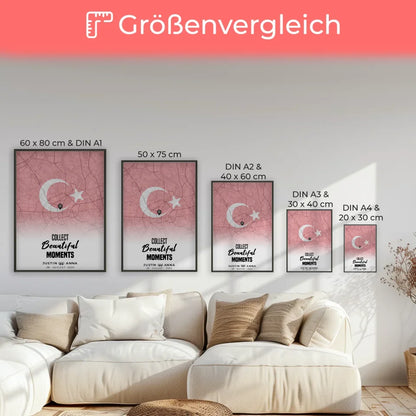 Personalisiertes Stadtkartenposter für Paare aus dem Urlaub Türkei