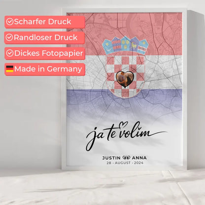 Personalisiertes Foto Poster Paare Stadtkarte Kroatien Ja Te Volim