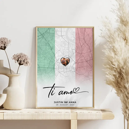 Personalisiertes Foto Poster Paare Stadtkarte Italien Ti Amo Urlaub