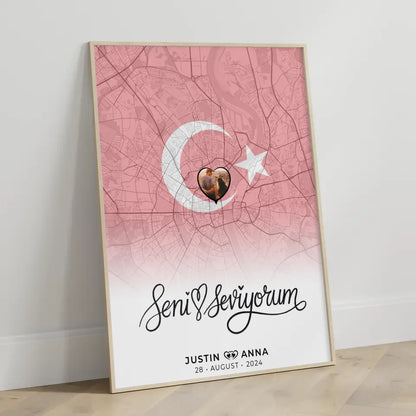 Liebes Poster für Paare Stadtkarte Türkei Seni Seviyorum