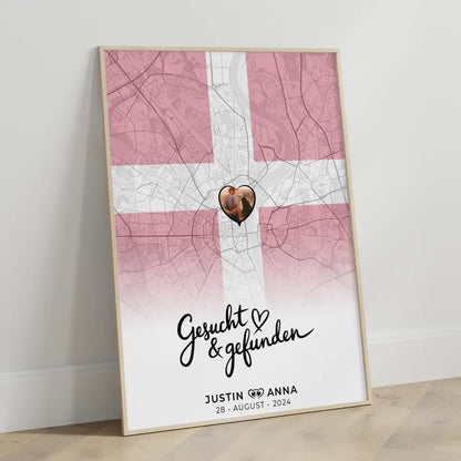 Personalisiertes Foto Poster für Paare mit Stadtkarte Dänemark gesucht gefunden