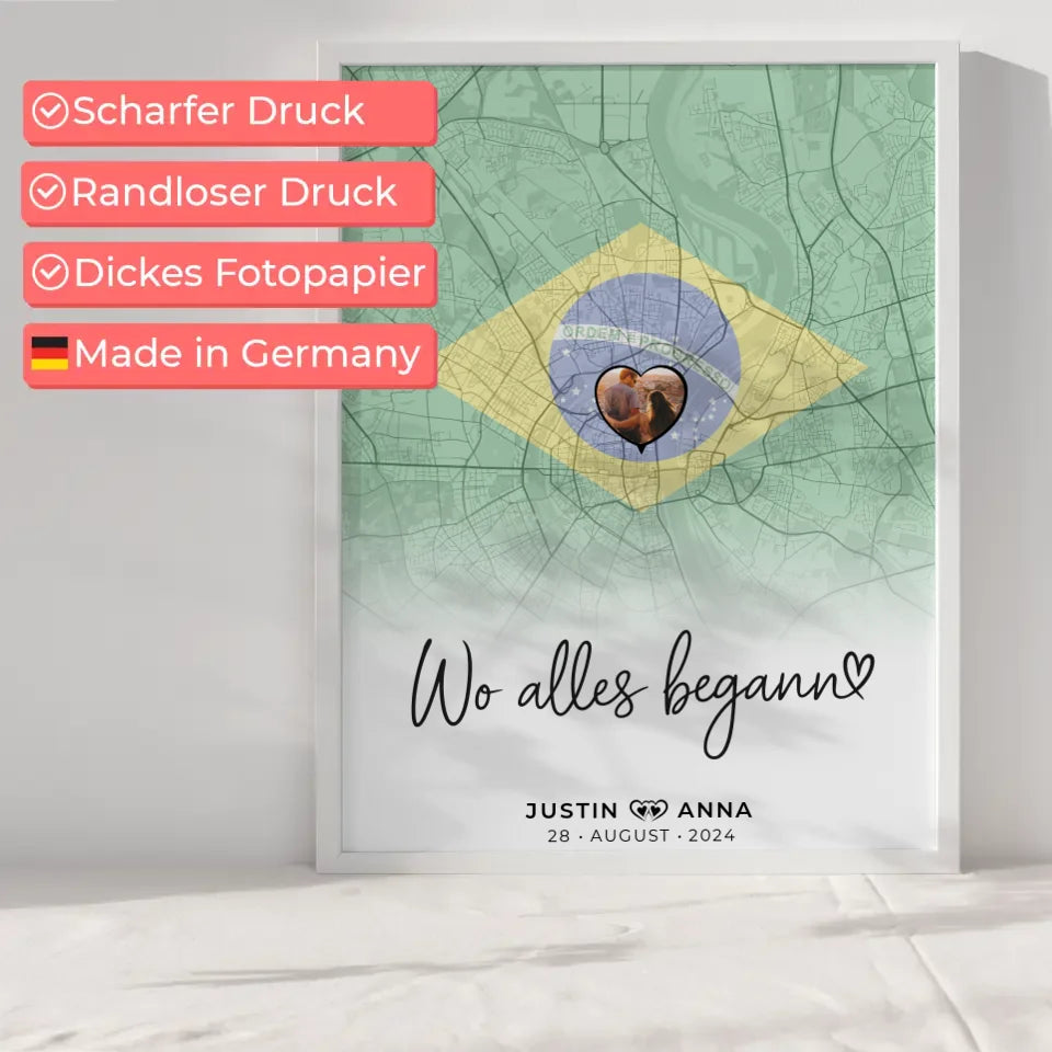 Personalisiert Foto Poster Stadtkarte Brasilien Paare Wo Alles Begann