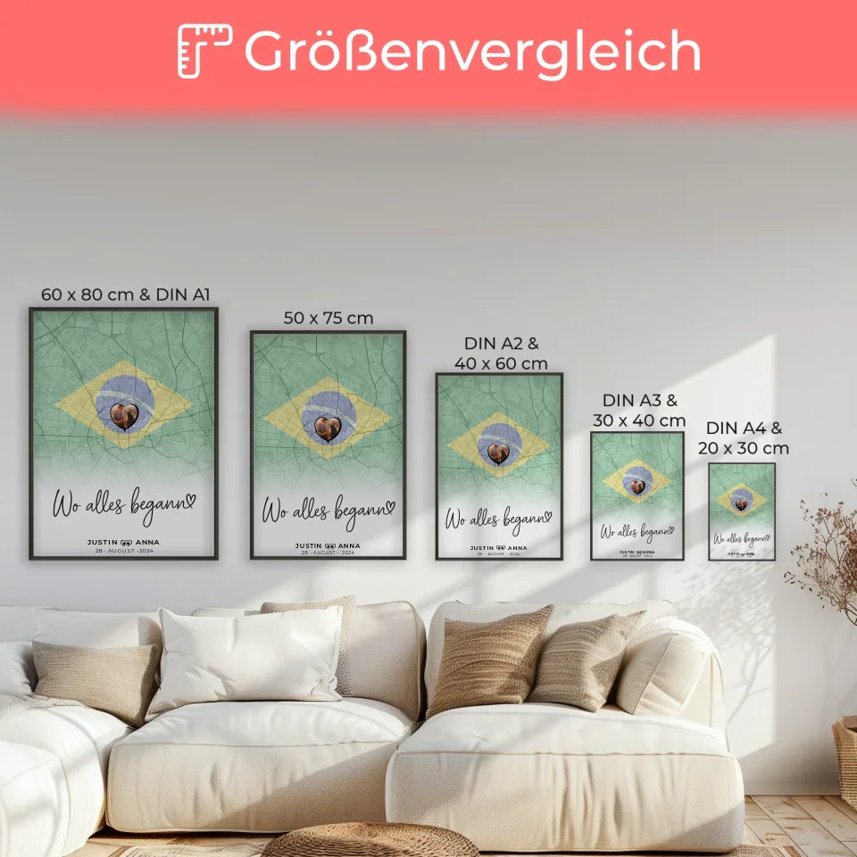 Personalisiert Foto Poster Stadtkarte Brasilien Paare Wo Alles Begann