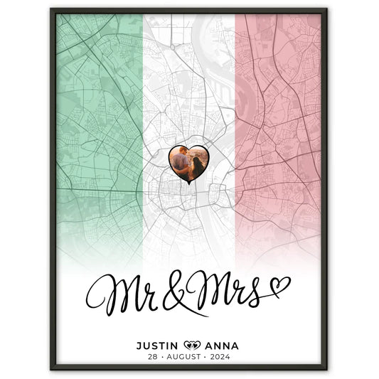 Personalisiertes Foto Poster Stadtkarte Italien Mr & Mrs für Paare