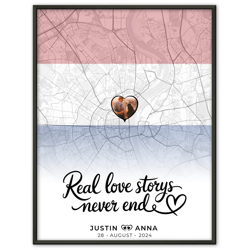 Personalisiertes Foto Poster für Paare Stadtkarte Niederlande Real Love Storys