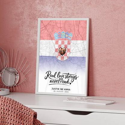 Personalisiertes Fotoposter Paare Stadtkarte Kroatien Real Love Storys