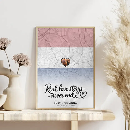 Personalisiertes Foto Poster für Paare Stadtkarte Niederlande Real Love Storys