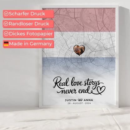 Personalisiertes Foto Poster für Paare Stadtkarte Niederlande Real Love Storys