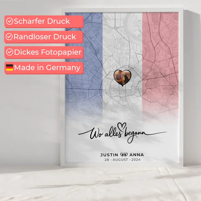 Personalisiertes Foto Poster Paare Stadtkarte Frankreich Wo Alles Begann