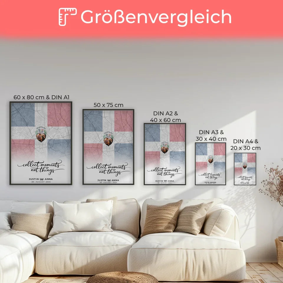 Personalisiertes Foto Poster für Paare Stadtkarte Dominikanische Republik