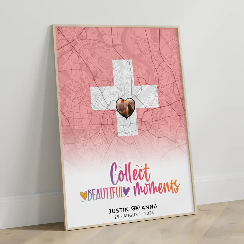 Poster Stadtkarte Schweiz für Paare Collect Beautyful Moments
