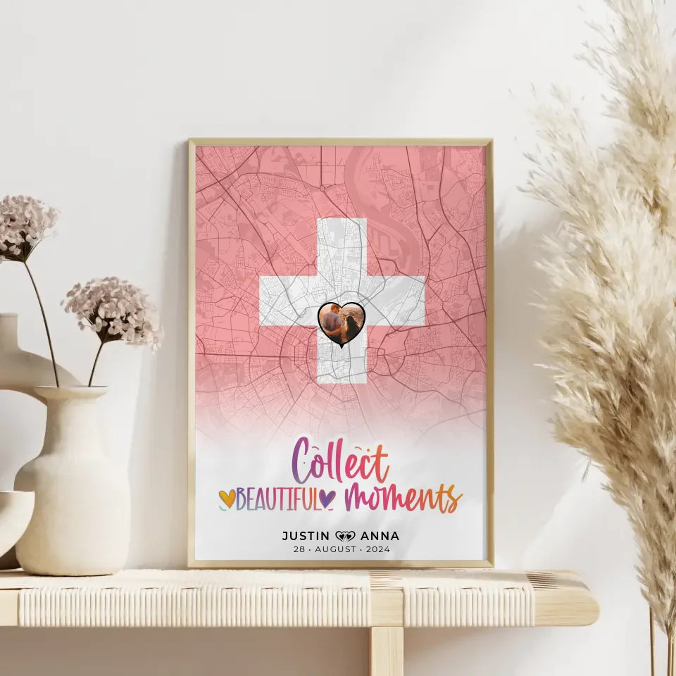 Poster Stadtkarte Schweiz für Paare Collect Beautyful Moments