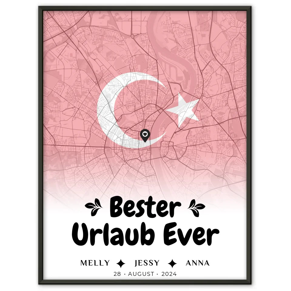 Personalisiertes Poster für Freundinnen Stadtkarte Türkei Bester Urlaub Ever