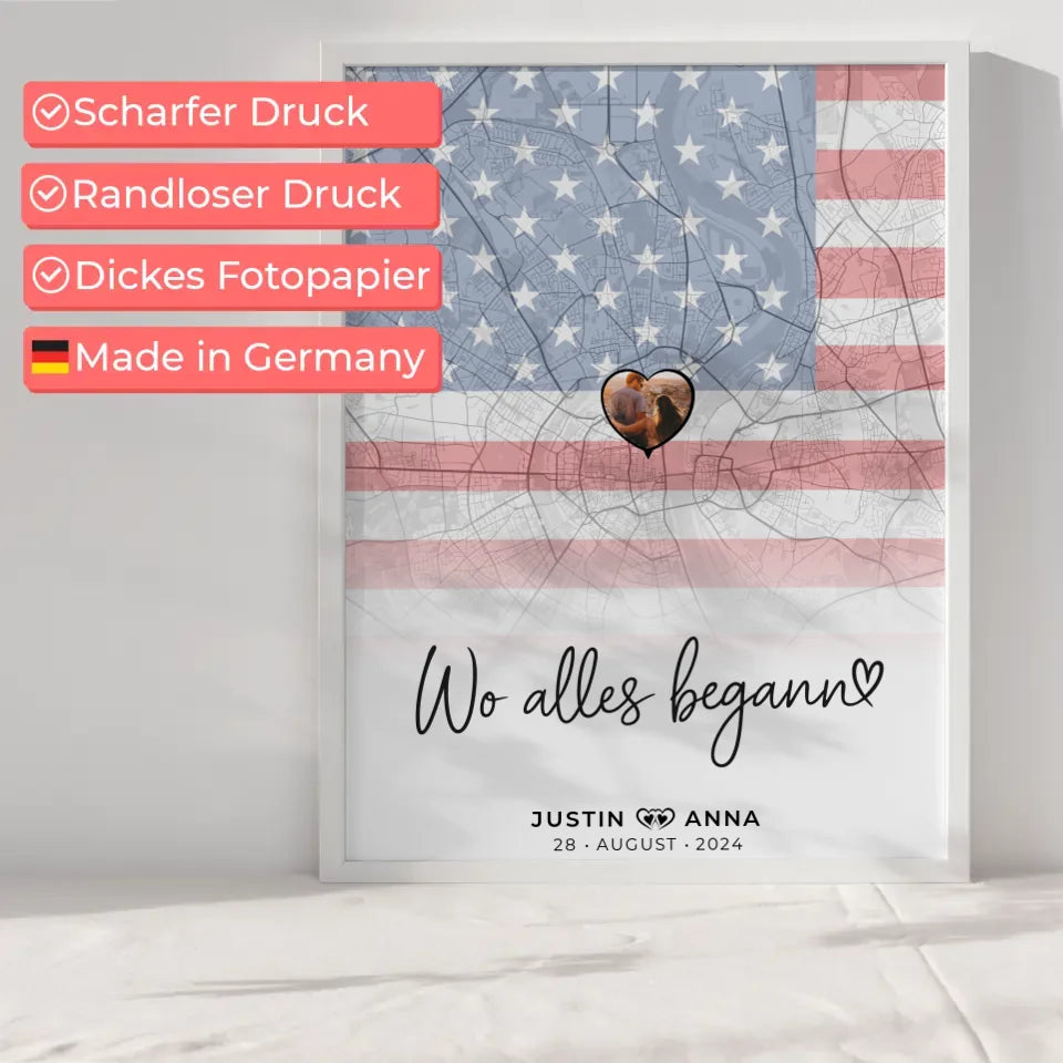 Personalisiertes Foto Poster Paare Stadtkarte USA Wo Alles Begann