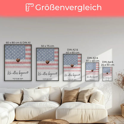 Personalisiertes Foto Poster Paare Stadtkarte USA Wo Alles Begann