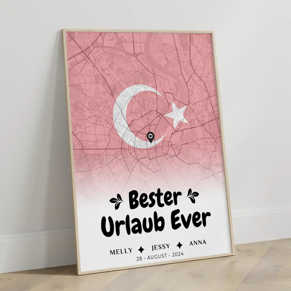 Personalisiertes Poster für Freundinnen Stadtkarte Türkei Bester Urlaub Ever