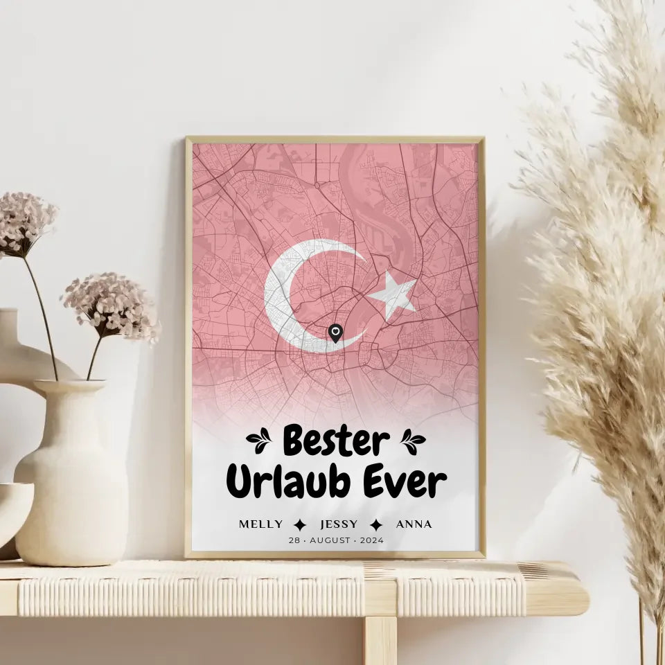 Personalisiertes Poster für Freundinnen Stadtkarte Türkei Bester Urlaub Ever