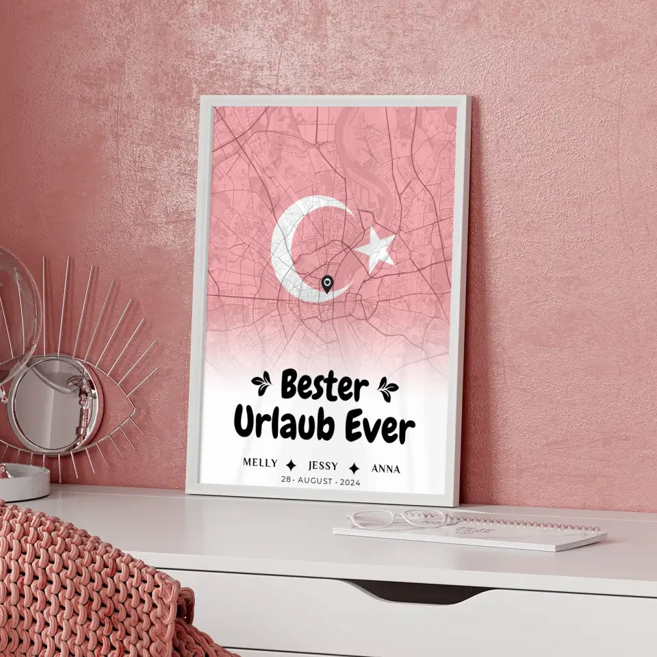 Personalisiertes Poster für Freundinnen Stadtkarte Türkei Bester Urlaub Ever