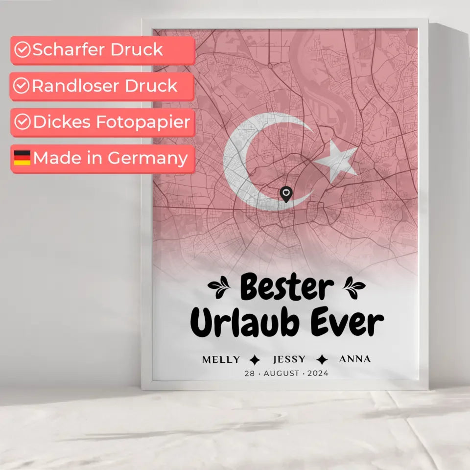 Personalisiertes Poster für Freundinnen Stadtkarte Türkei Bester Urlaub Ever