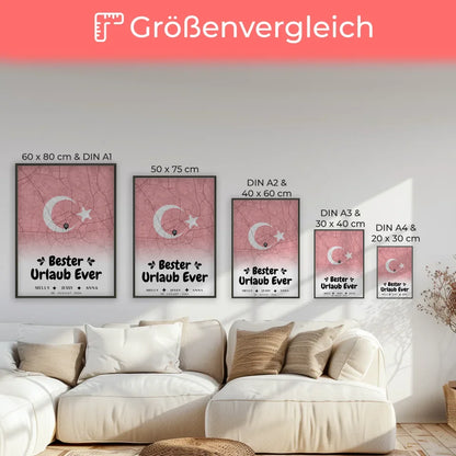 Personalisiertes Poster für Freundinnen Stadtkarte Türkei Bester Urlaub Ever