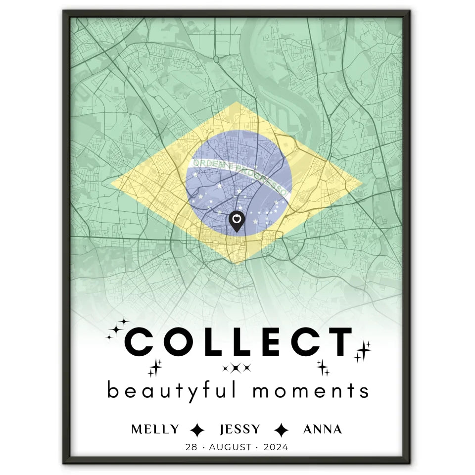 Personalisiertes Poster für Schwester Stadtkarte Brasilien Urlaub Collect Beautiful Moments