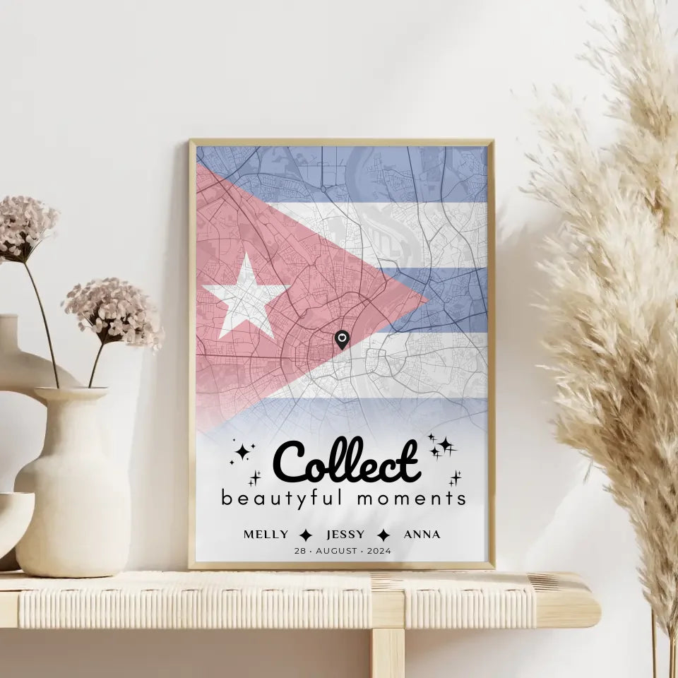 Personalisiertes Poster Freundinnen Stadtkarte Urlaub Kuba Collect Beautyful Moments