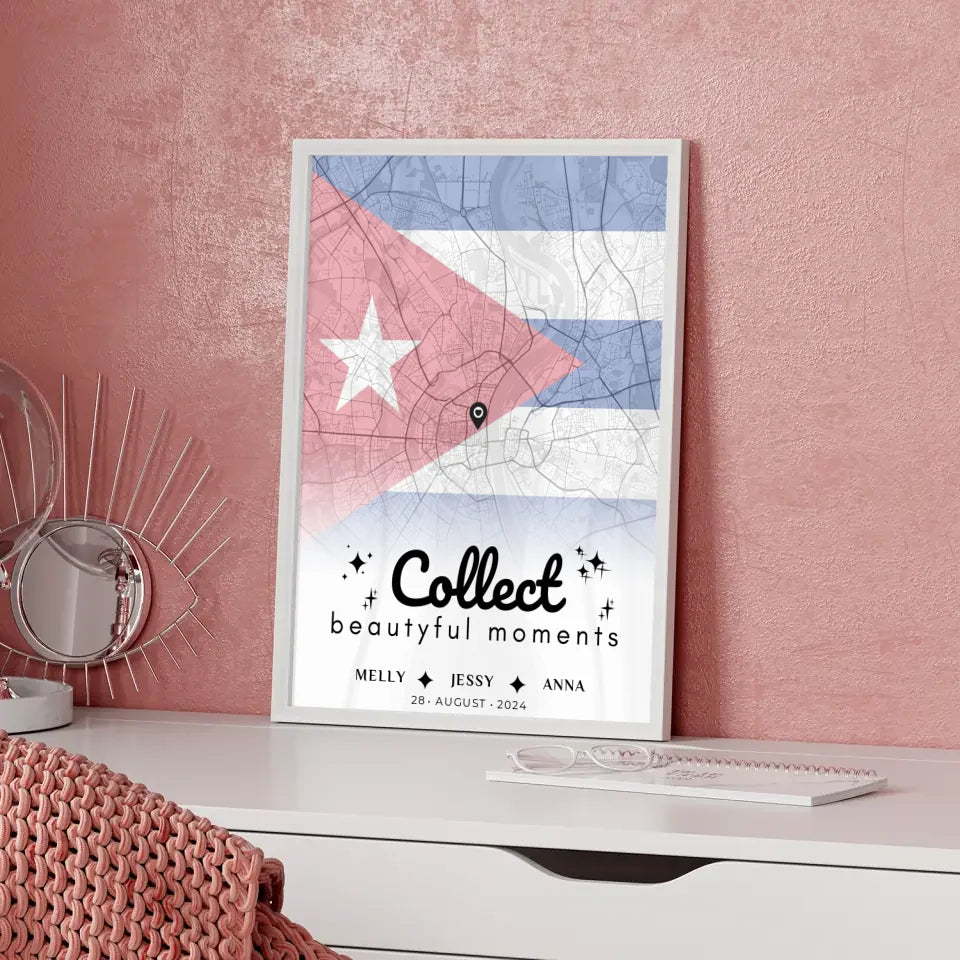 Personalisiertes Poster Freundinnen Stadtkarte Urlaub Kuba Collect Beautyful Moments