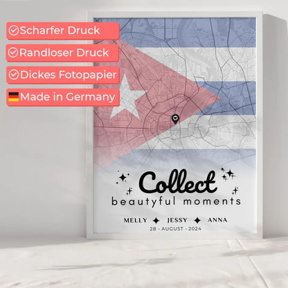 Personalisiertes Poster Freundinnen Stadtkarte Urlaub Kuba Collect Beautyful Moments