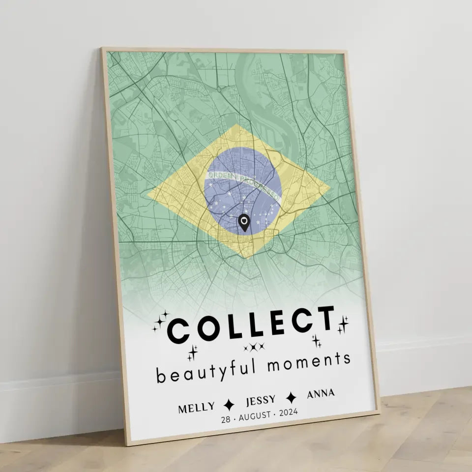 Personalisiertes Poster für Schwester Stadtkarte Brasilien Urlaub Collect Beautiful Moments