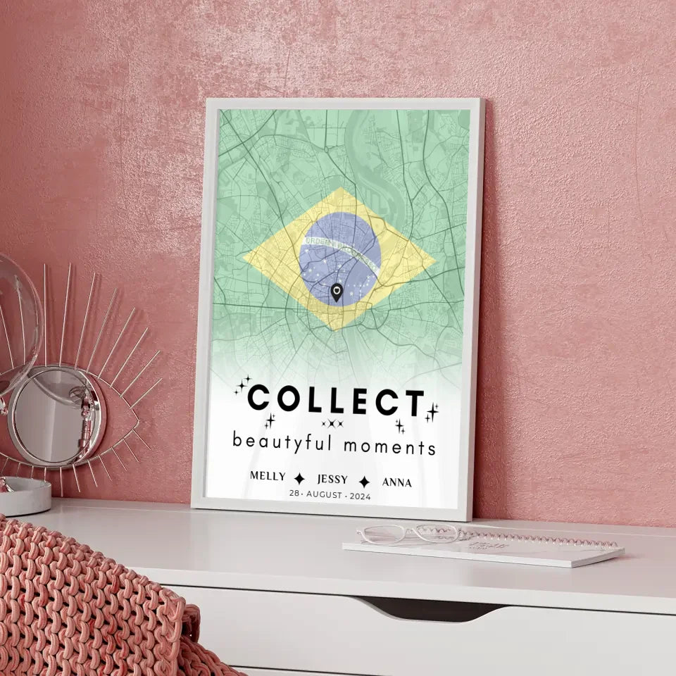 Personalisiertes Poster für Schwester Stadtkarte Brasilien Urlaub Collect Beautiful Moments