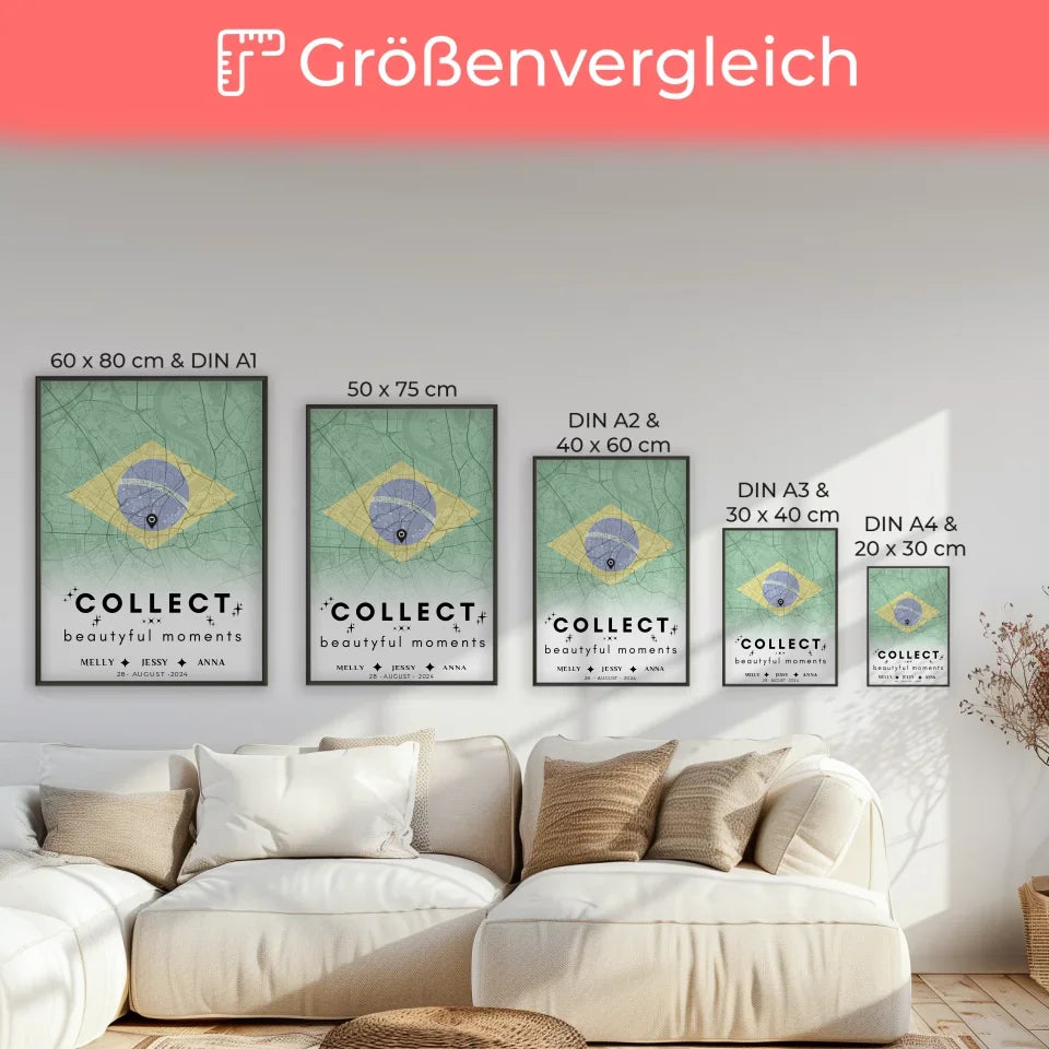 Personalisiertes Poster für Schwester Stadtkarte Brasilien Urlaub Collect Beautiful Moments