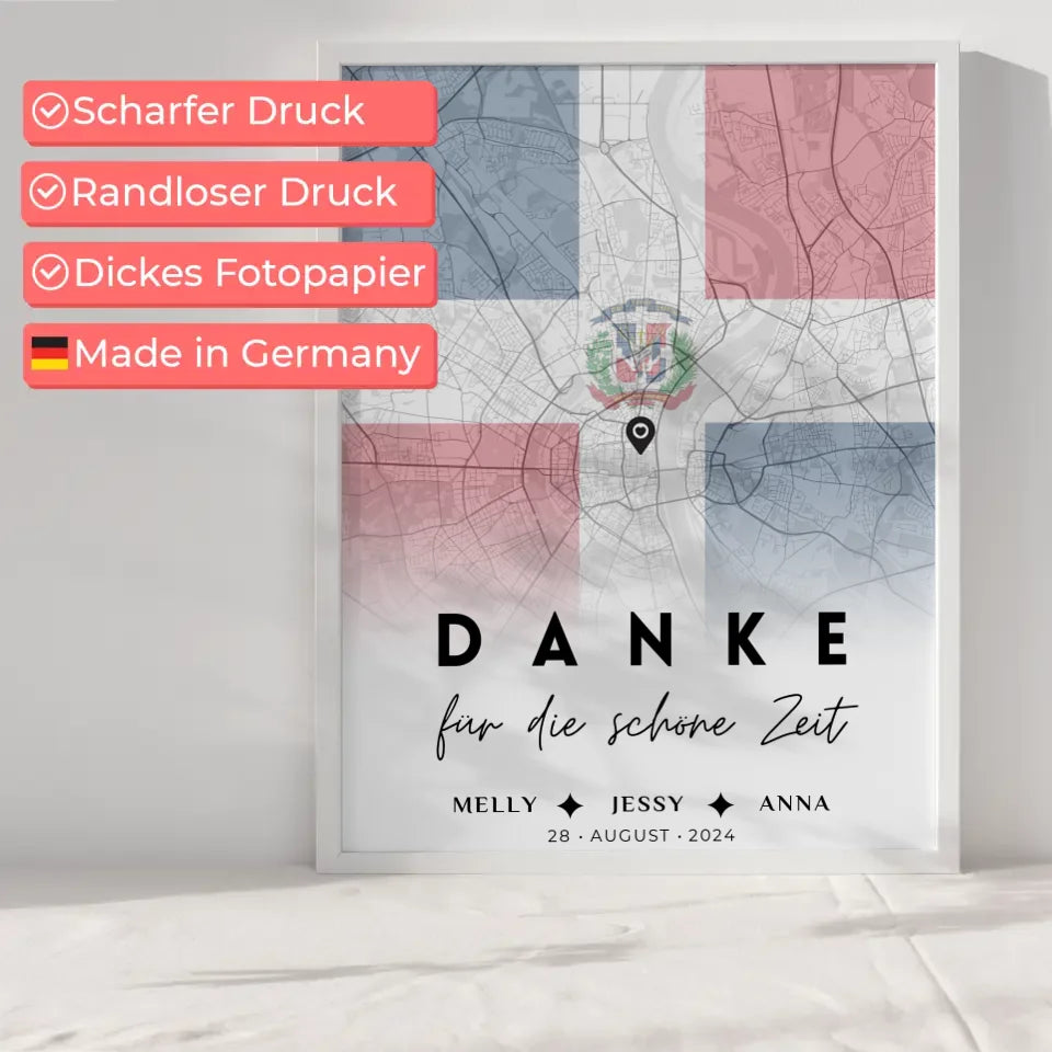 Personalisiertes Poster für Schwester Stadtkarte Dominikanische Republik Danke Für Die Schöne Zeit